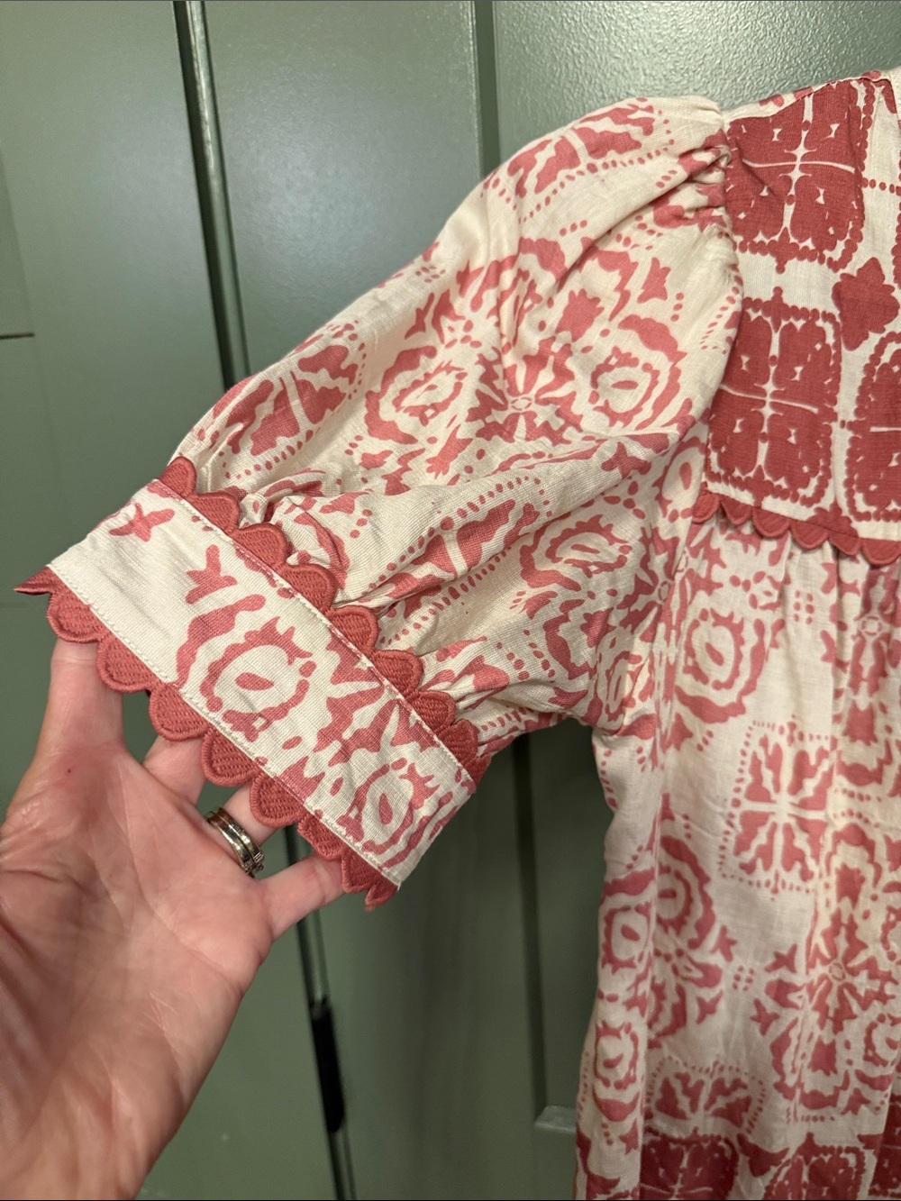 entro Pink and White Printed Puff Sleeve Blouse - Picture 4 of 6